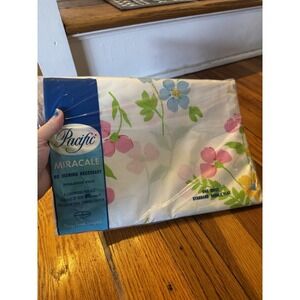 Vintage Pacific Miracale One Standard Double Flat Sheet floral Pink Blue New Nos